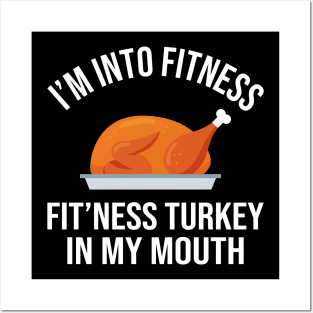 Fitness Turkey in My Mouth Funny Thanksgiving Posters and Art